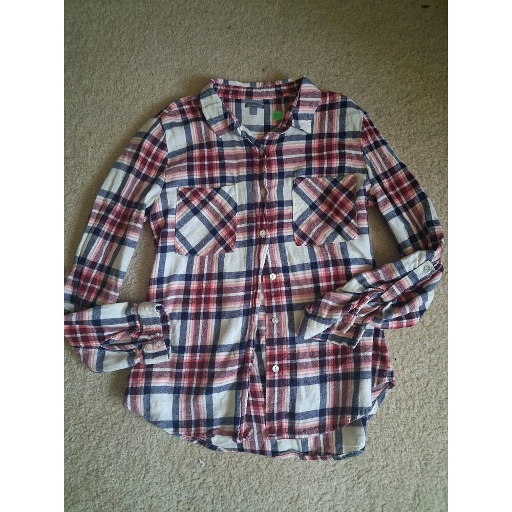 Charlotte Russe Red Blue Plaid Long Sleeve Button-Up Shirt M Cotton Flannel